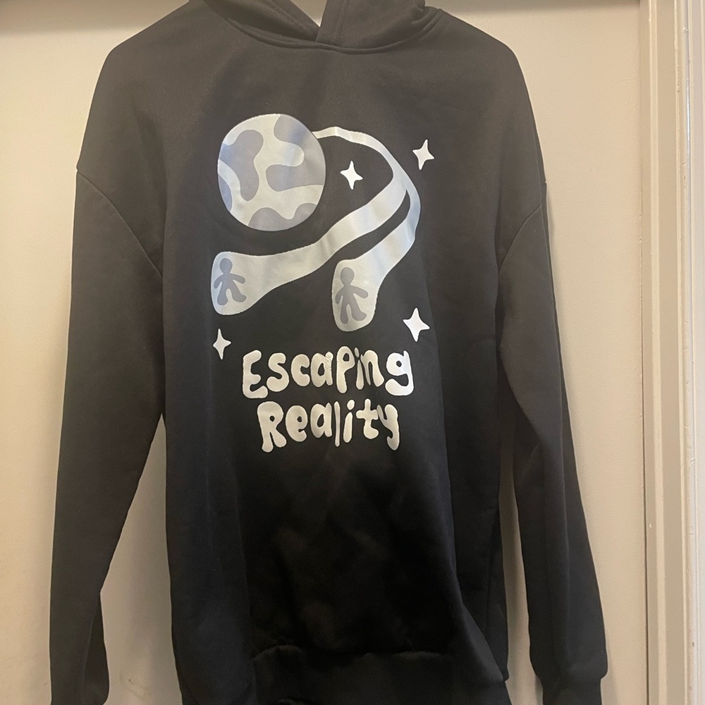Men’s Black Hoodie with Escaping Reality Graphic